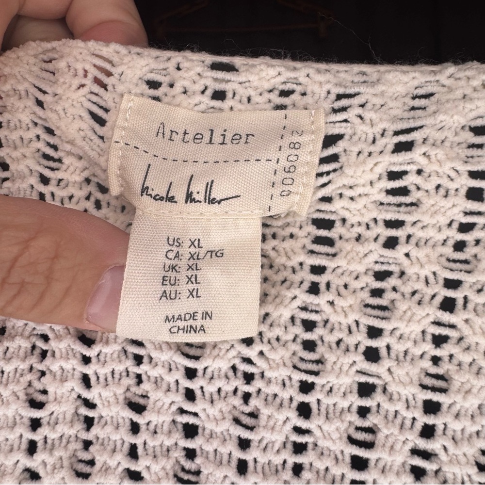 Anthro Atelier Nicole Miller Cardigan XL Cream Open Knit Boho Lightweight - Picture 5 of 6